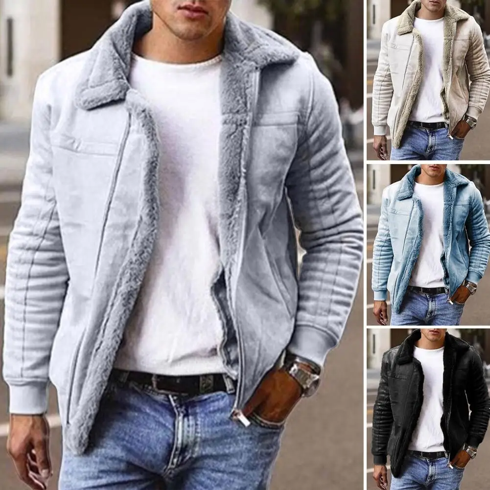 Chic Men Coat Soft Winter Coat Zipper Plus Size Heat Retention Men Winter Coat  Keep Warm
