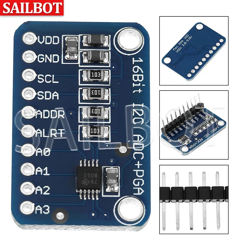 ADS1115 Модуль аналого-цифрового преобразователя АЦП с программируемым усилением