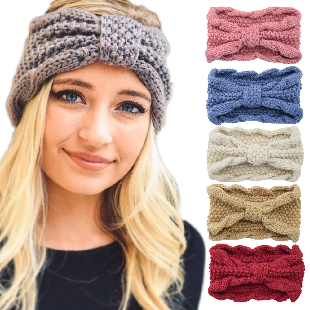 

Sweet Women Wool Knitting Wide Hairbands Knotted Elastic Hair Bands Headband Handmade Hair Accessories Crochet Stretch Turban
