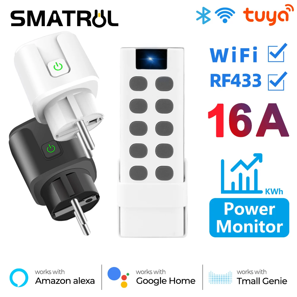 

Tuya WiFi RF433 EU Smart Socket Plug Outlet 16A Adapter Power Monitor Wireless Remote Control Voice Timer for Google Home Alexa