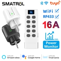 tuya wifi rf433 eu smart socket plug outlet 16a adapter power monitor wireless remote control voice timer for google home alexa