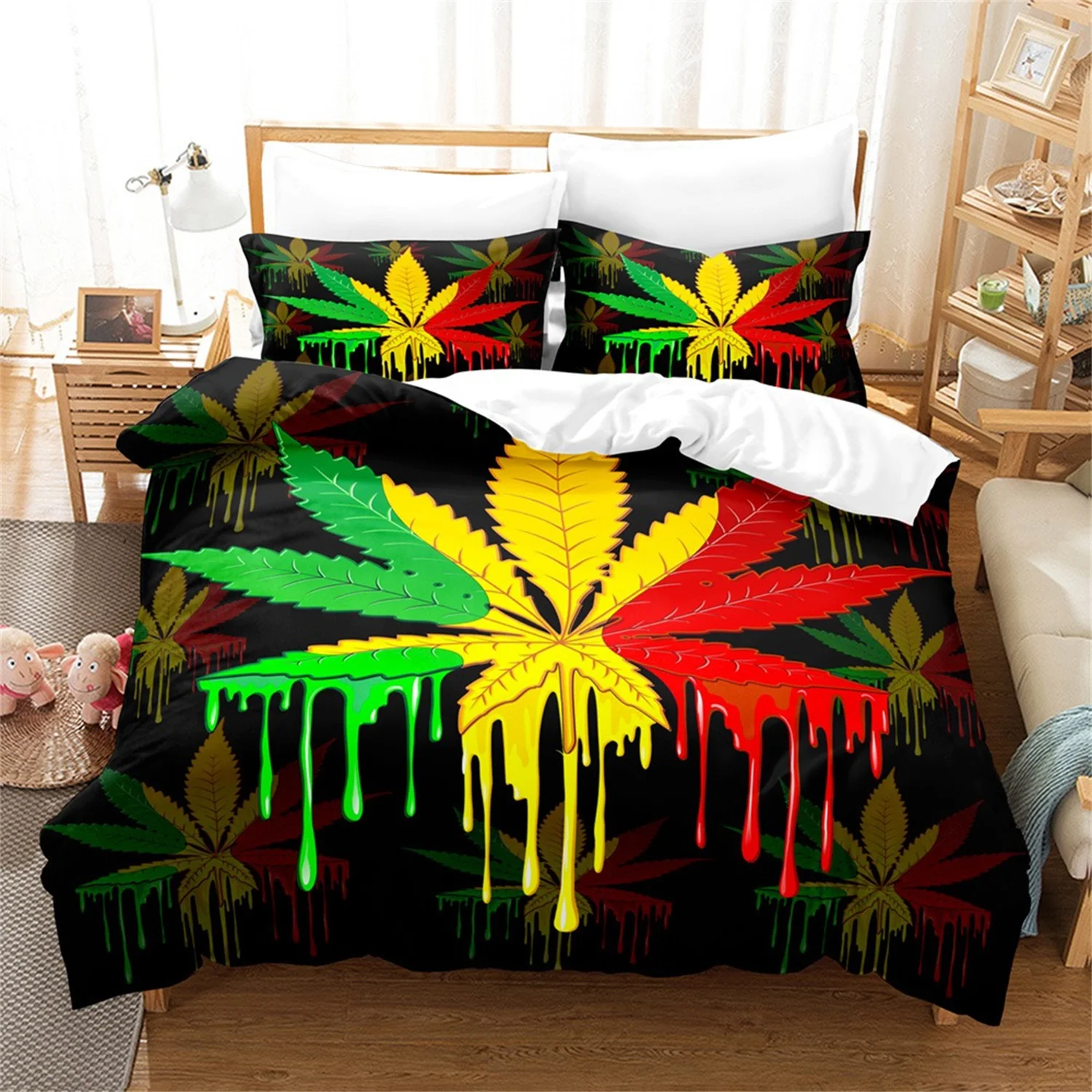 

Пододеяльник с листьями марихуаны, набор красочных планшетов, 3 шт., мягкое одеяло из микрофибры, чехол для спальни, королевы, 220x240 см