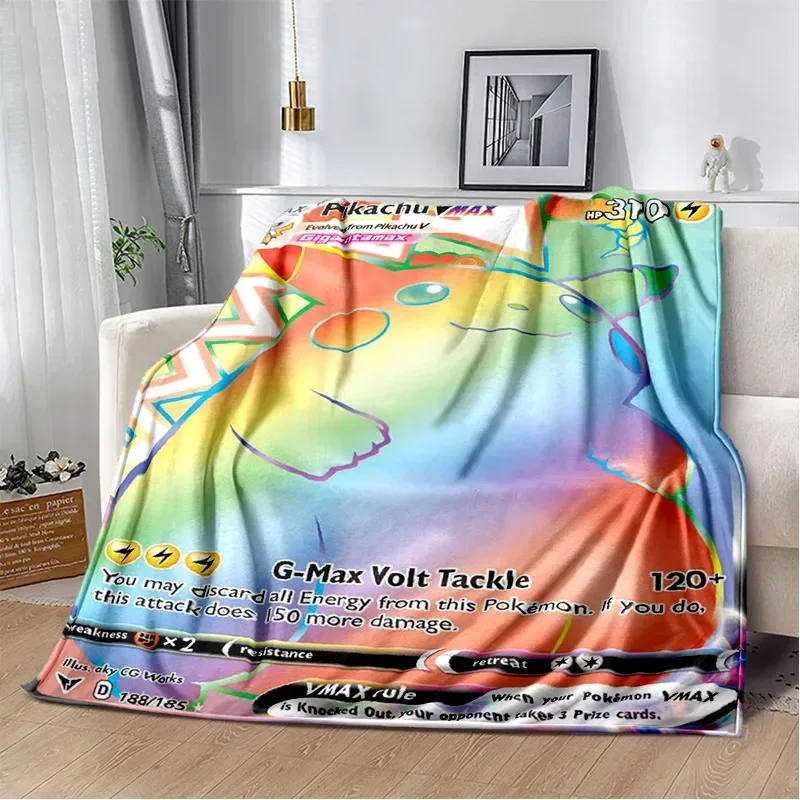 P-Poke-mon Gold Cards P-Pikachu Cartoon Printed Blanket Bedroom Livingroom Bed Warm Soft Comfortable AirConditioner Office Throw