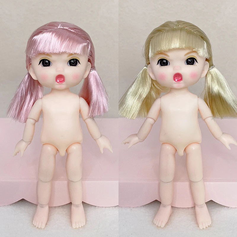 

16CM Doll Movable Dolls Cute Face Brown Eyeball Mini Naked Body DIY Toy Dolls with Shoes for Children Gifts
