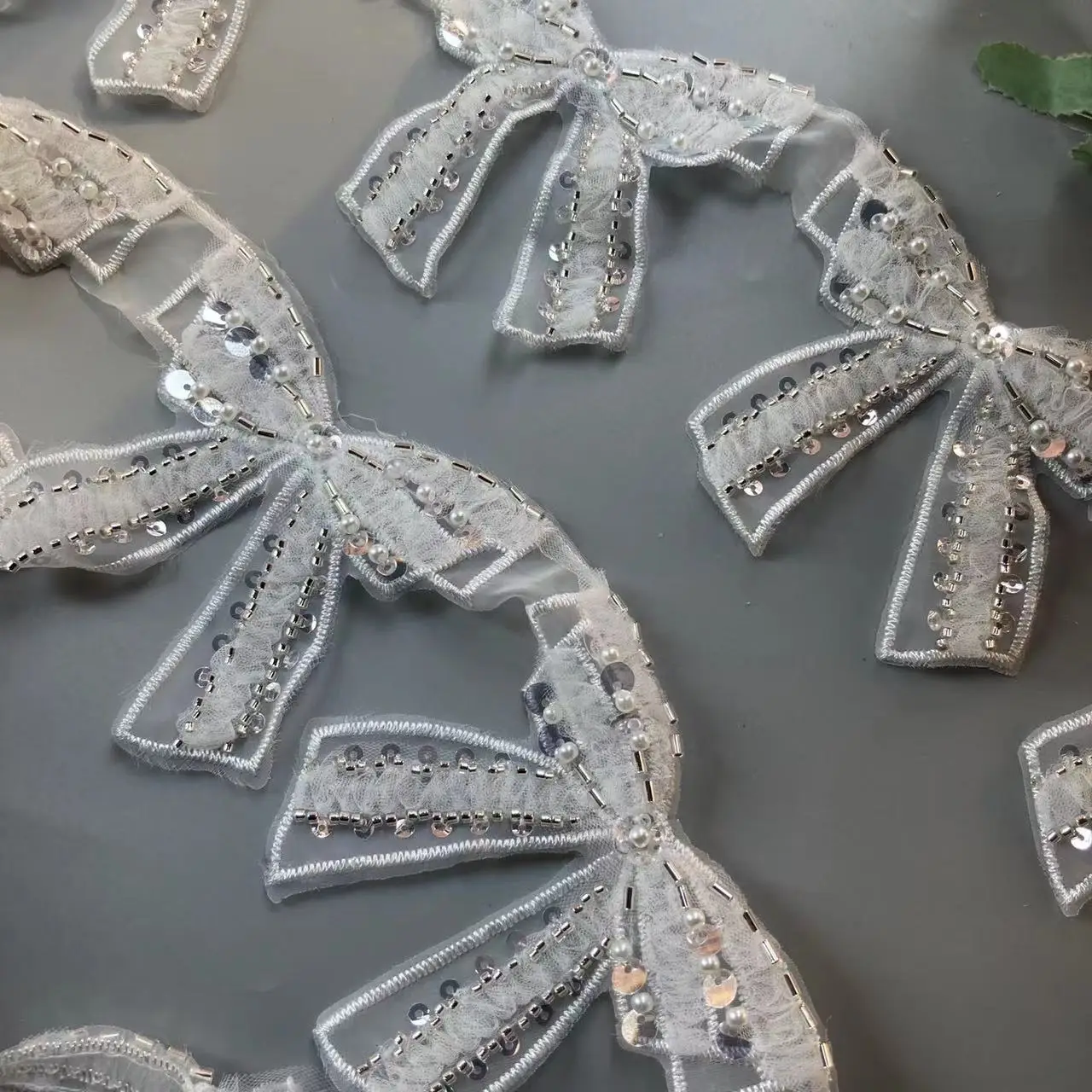 1 ярд 10x9 см алмазный бант жемчужная вышитая кружевная отделка лента ткань шитье