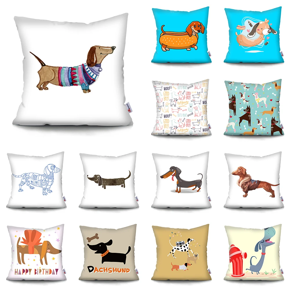 

MTMETY Christmas Dachshund Style Cushion Cover Cute pet dog Polyester Throw Pillow Case Home Decoration Pillowcase Funda Cojin