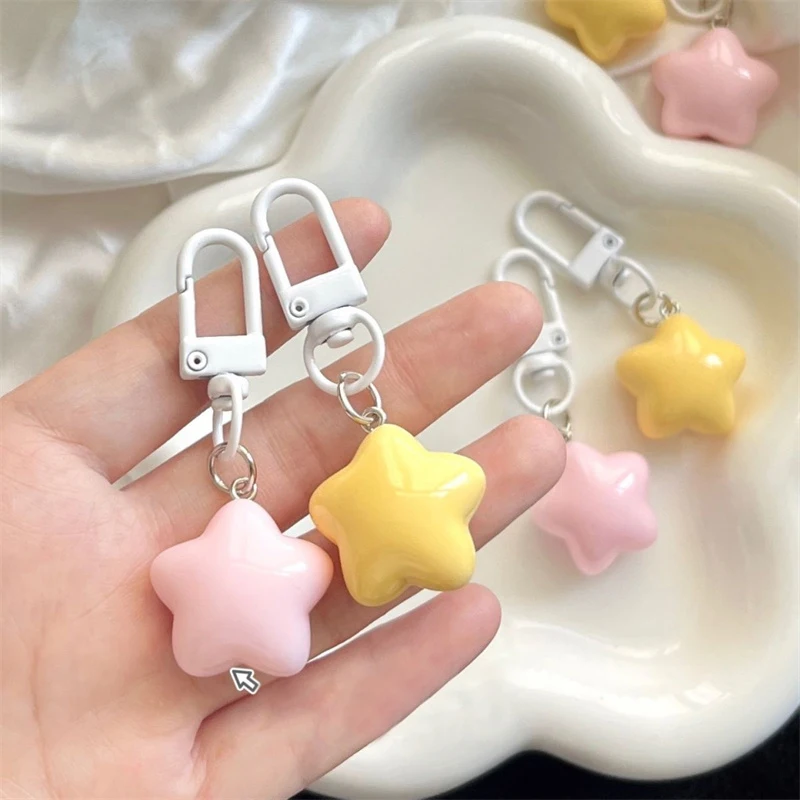 

1 PCS Cute Yellow Pink Stars Keychain Pendant Keyring for Girls Backpack Charm Headphone Case Accessorie Creative Gifts