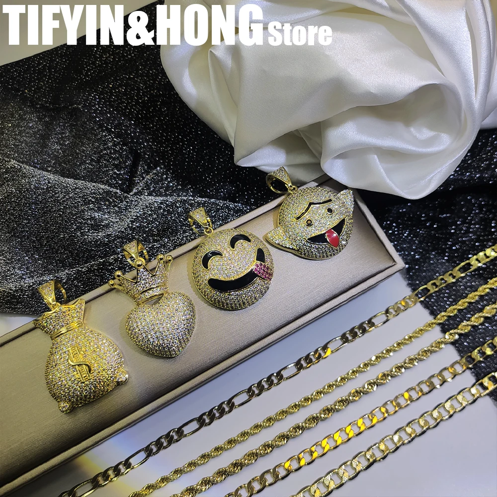 

Ожерелье с подвеской в виде монетницы с улыбающимся лицом, позолоченное ожерелье в стиле хип-хоп, рок, полностью из бриллиантов, бесплатная доставка до вашей двери