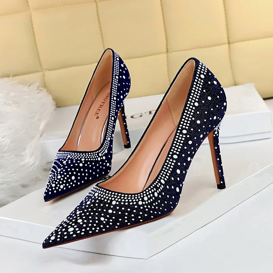 

Spring Rhinestone Women Thin Heels Extreme Sexy High Heels Luxury Crystal Pumps Ladies Party Bridal Designer Shoes