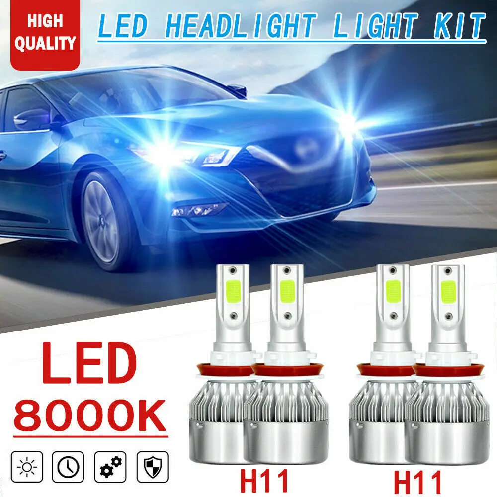 

4PC H11 COB LED Headlight Hi/lo Beam Bulbs For Nissan Maxima 2016-2018 8000K Ice