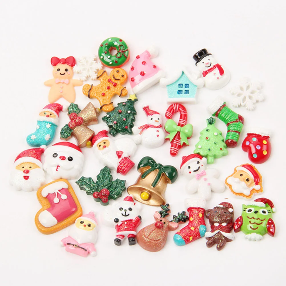 

Christmas Charms Flatback Resin Crafts Charm Embellishments Craft Flat Supplies Pendant Snowmanminiature Decorative Patchsanta