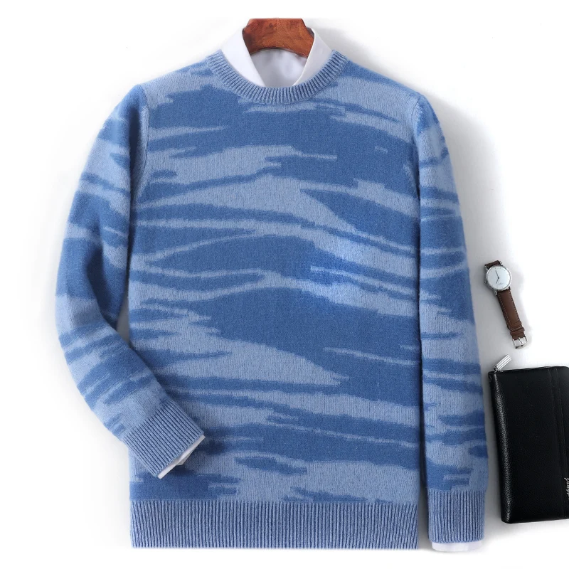 Мужской пуловер из 100% мериносовой шерсти на осень и зиму свободный контрастный