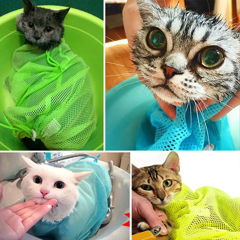 Pet Cat Grooming Washing Bath Bag Scratching Biting Restraint Polyester Mesh For Shower Cleaning Ear Cutting Nails Medic