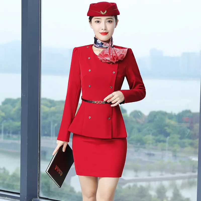 

Airline Stewardess Uniform Professional Skirt Beautician Studio Hotel Front Desk Manager Sales Department Full Sleeve Suit
