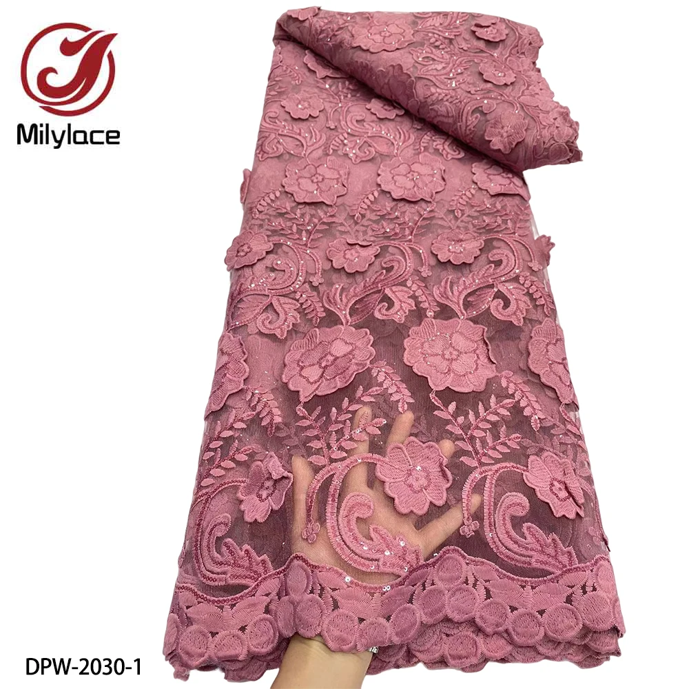 

Nigerian Embroidery Net Lace Hot Sale African French Tulle Lace Fabric with Sequins for Party DPW-2030