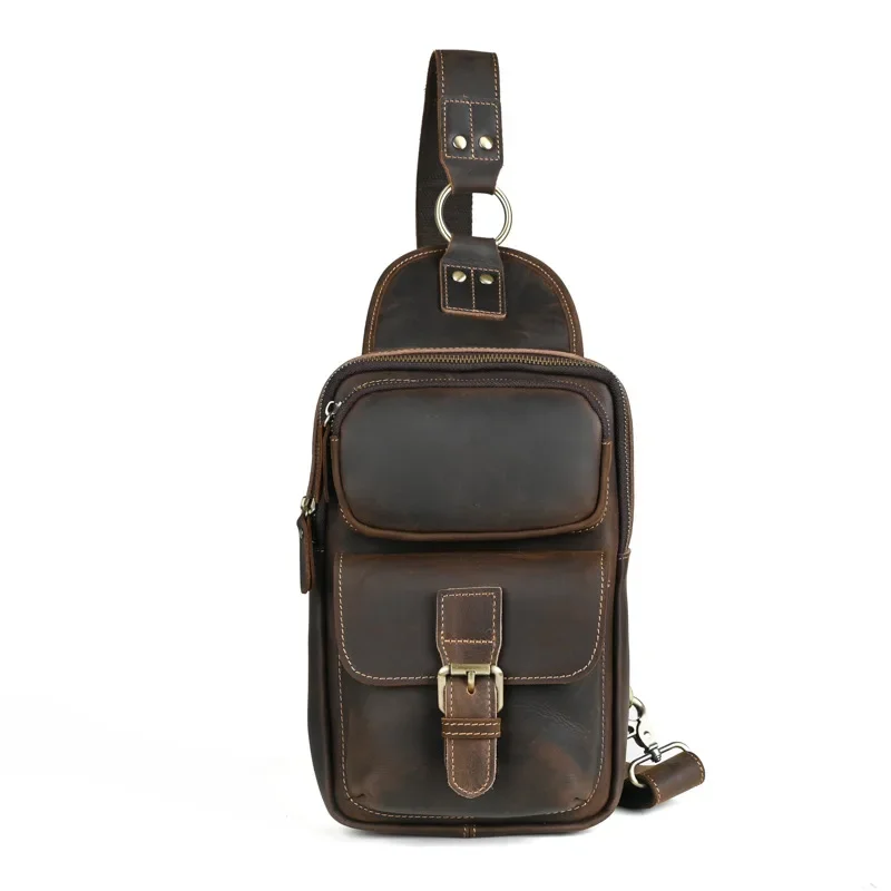 Мужская нагрудная сумка из натуральной кожи