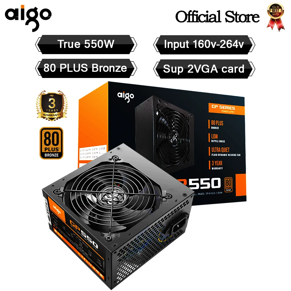 Aigo gp550 fonte Max 750W Power Supply 80 plus bronze PSU PFC 12cm fan ATX 24pin 12V PC Computer Gaming PC Power Supply For BTC
