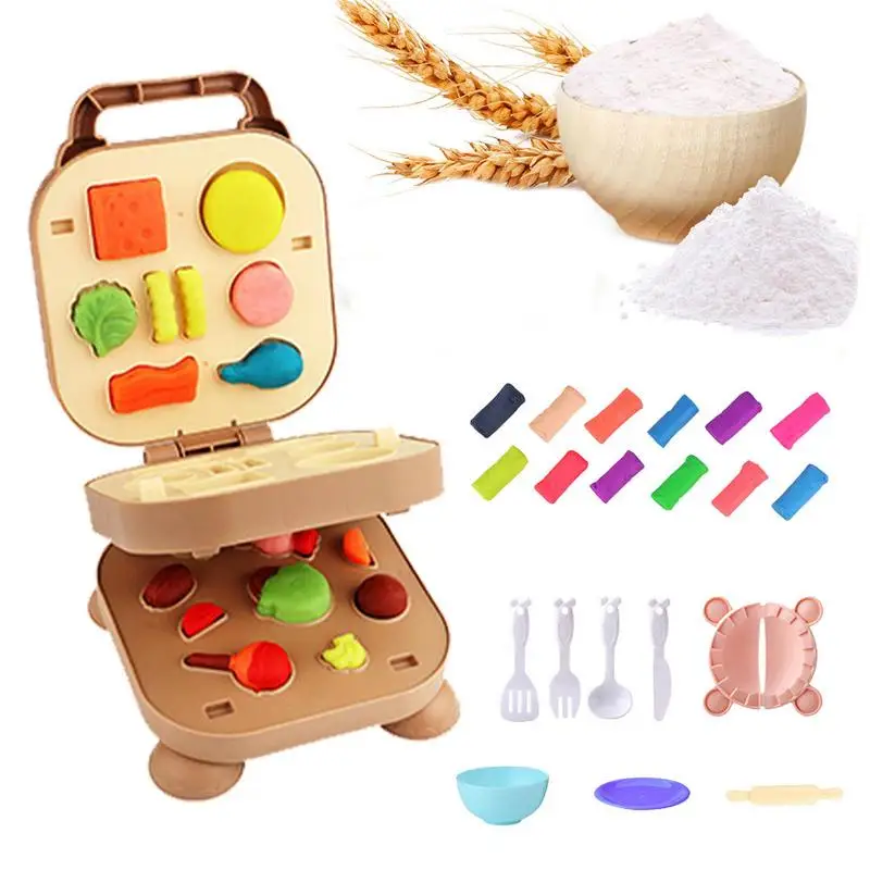 

Play Clay Set Three-Layer Play Burger Dough Kit Modeling Clay Dough Playset Color Dough Burger Set For Making Burger Kitchen Pla