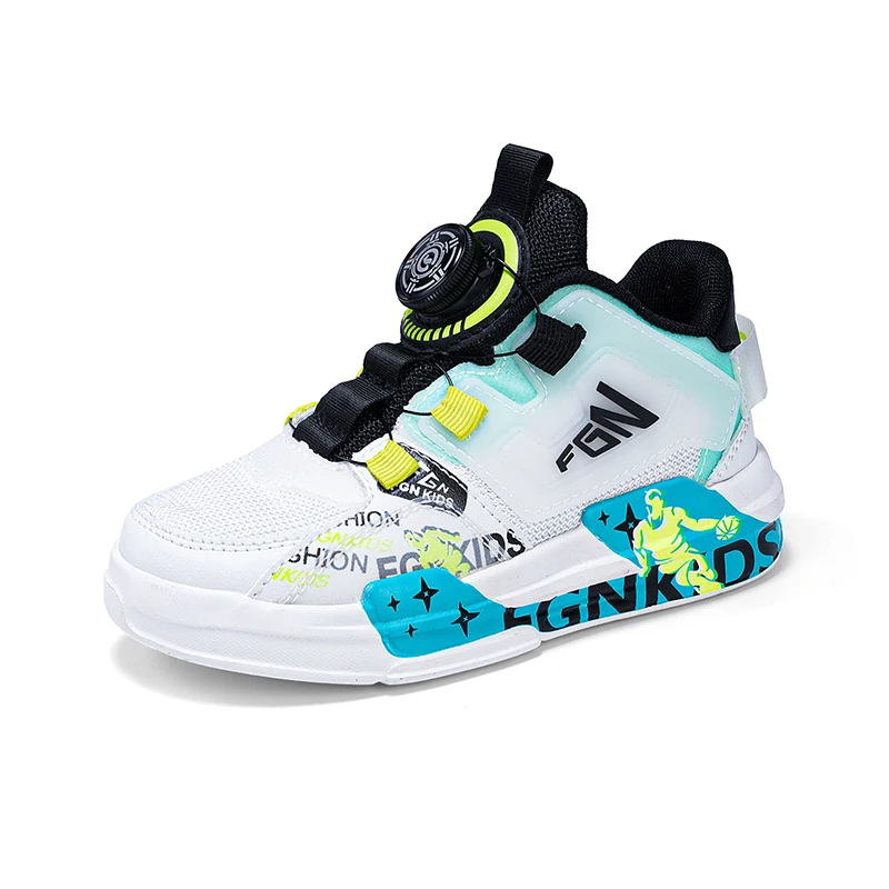 Autumn Kids Basketball Shoes High Top Boys Sports Shoe Button Design Children's Sneakers Non Slip Damping Student Training Shoes