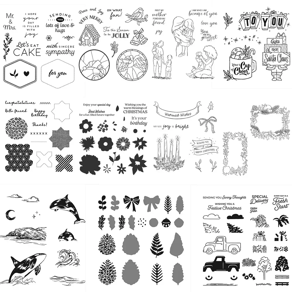 Рождественская елка венок кленовый лист прозрачные штампы и для резки слова DIY