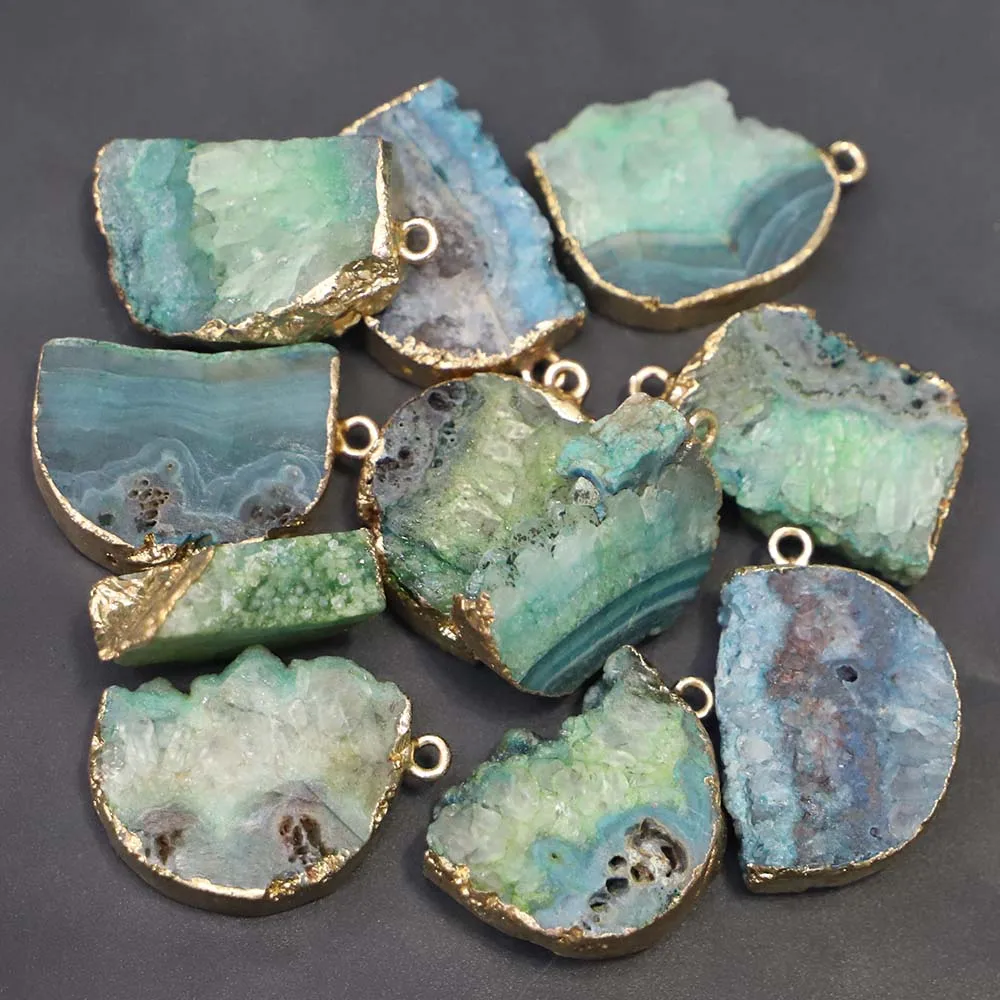 

New Natural Stone Tooth Cluster Irregularity Necklaces Green Crystal Pendants Rough Charms DIY Jewelry Accessorie Wholesale 7Pcs