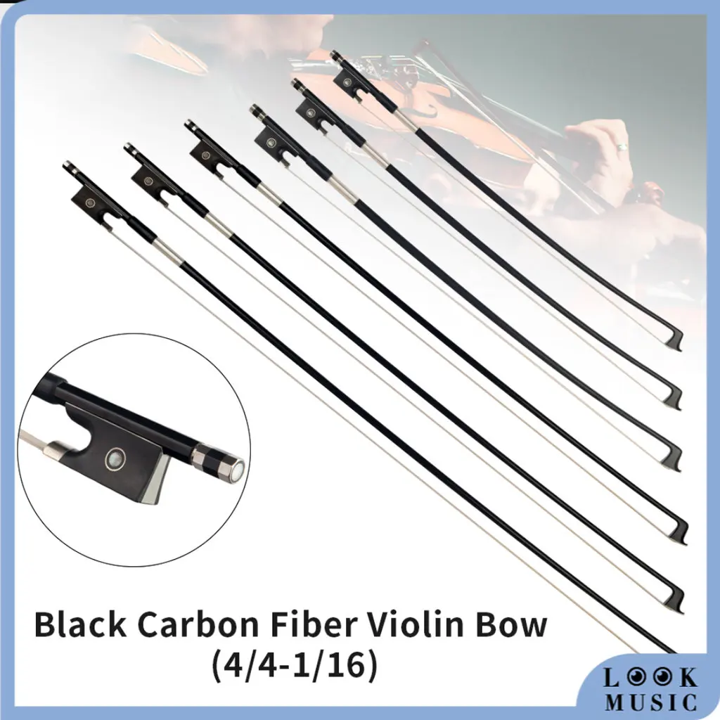 LOOK Black Carbon Fiber Violin Bows 4/4-1/16 AAA Grade Mongolia Horse Hair Ebony Frog Parisian Eye Inlay Straight Bow 5pcs