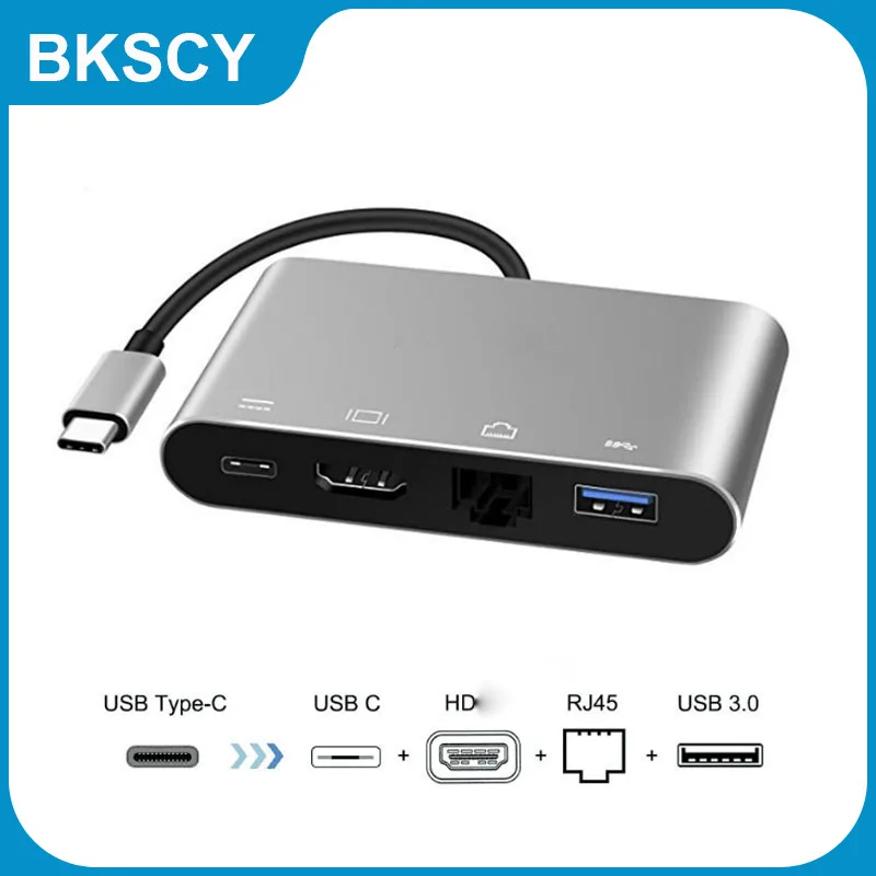 

Адаптер-концентратор Bkscy USB Type-C на Ethernet RJ45 HDMI, совместимый с USB 3,0