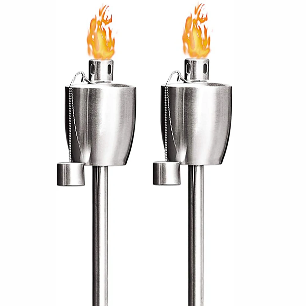 2PC Outdoor Stainless Steel Kerosene Flame Lamp Safe Flickering Flame Torches Lawn Lamp For Yard Garden Lawn Backyard Pathway