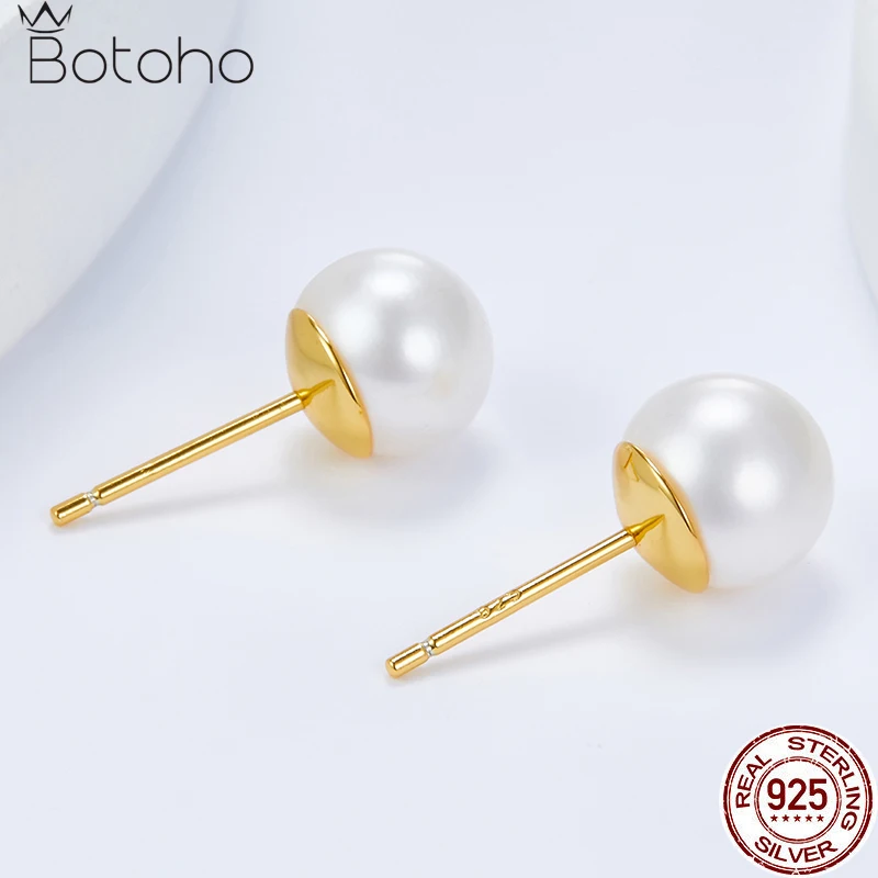 

S925 Sterling Silver Earring Jewelry Wholesale 18k Gold Vermeil Classic Freshwater Pearl Ear Stud for Women