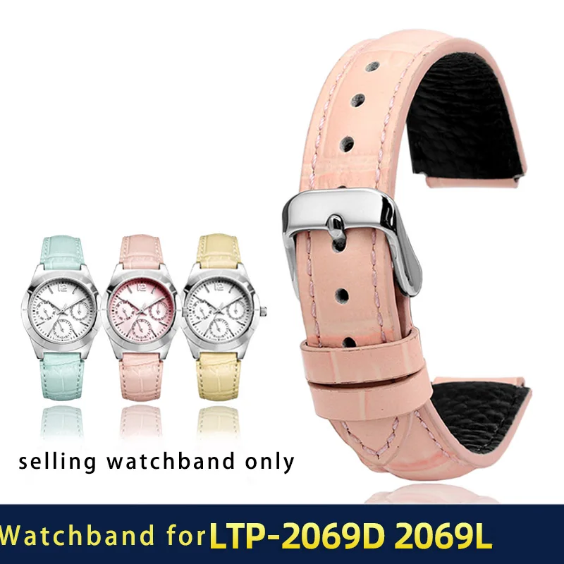 Браслет для Casio LTP-2069L ремешок часов COWYDE 18 мм выпуклый 14 модный женский розовый