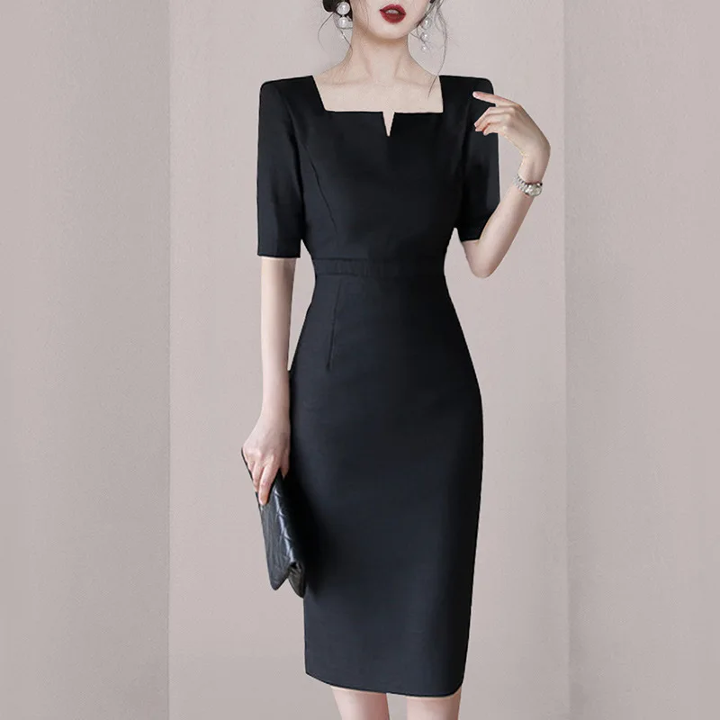 

Womens Elegant Formal Dress 2023 New Black White Vintage Pencil Dress Female Bodycon Office Workwear Party Evening Vestidos