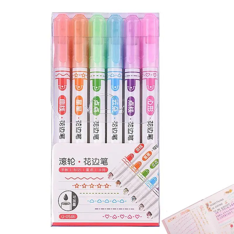 

Набор изогнутых маркеров, набор из 6 ручек с двойным наконечником, цветные маркеры с изгибом линий, для журнал, планшетов