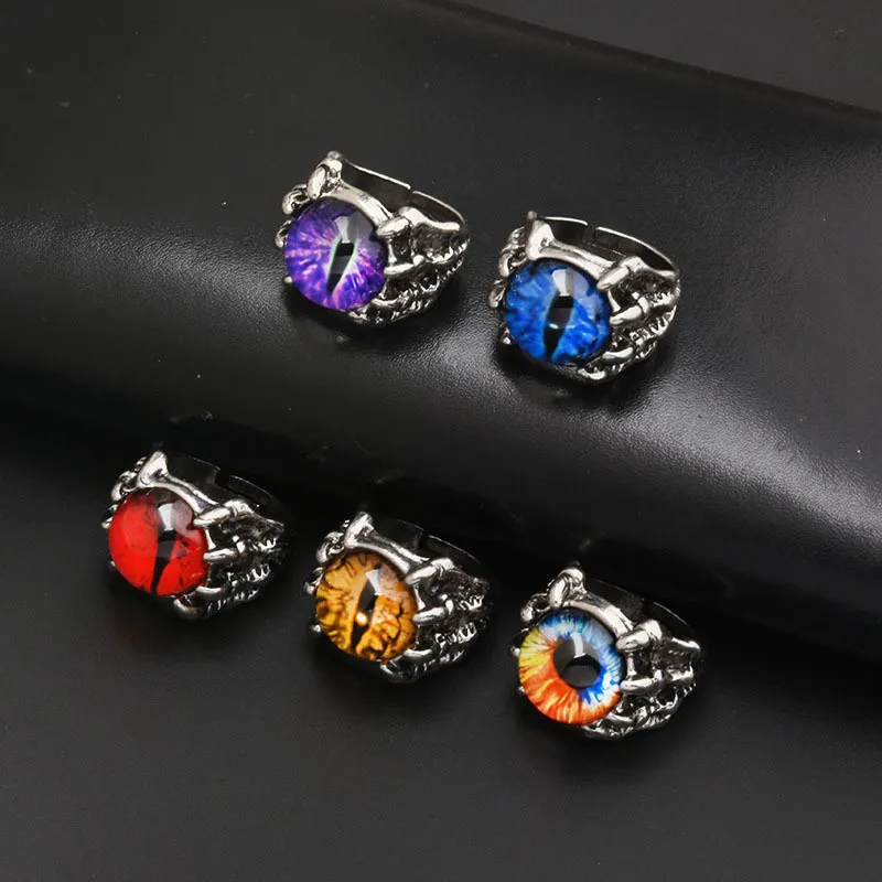 Gothic Punk Colorful Evil Eye Men's Women's Fashion Vintage Dragon Claw Open Ring Ball Party Jewelry Accessories Gift