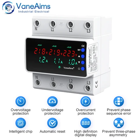 VaneAims 3-фазное реле напряжения AC380V 63A/100A