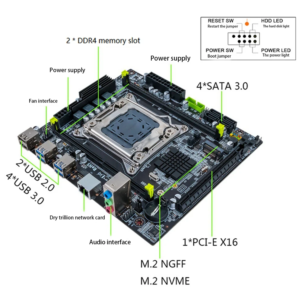 

X99-S Desktop Computer Motherboard LGA2011-3 DDR4X2 Memory Slot M.2 NVME PCIE X16 Game Motherboard for E5 2678 V3V4 CPU