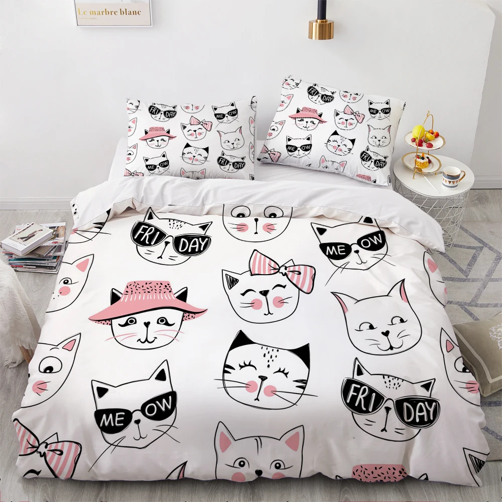 

Комплект постельного белья с милыми мультяшными кошками, 203x230 см