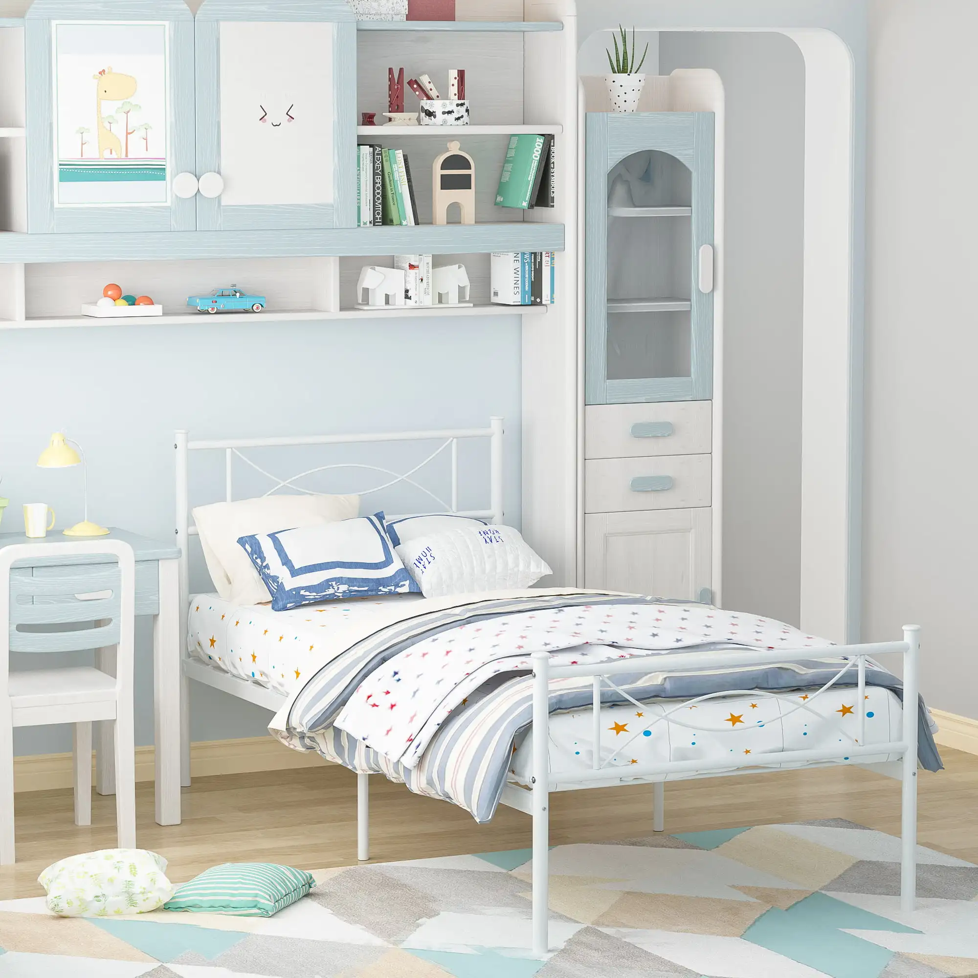 With Bowknot Headboards Easy Assembly (mattress Not Included), White
