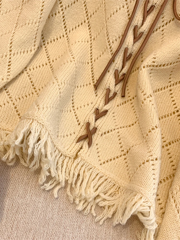 Женский абрикосовый кардиган свитер Harajuku Y2k вязаный кашемировый в клетку с