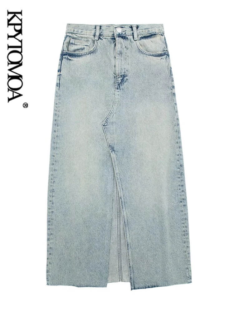 

Юбка-миди женская джинсовая с разрезом спереди и завышенной талией