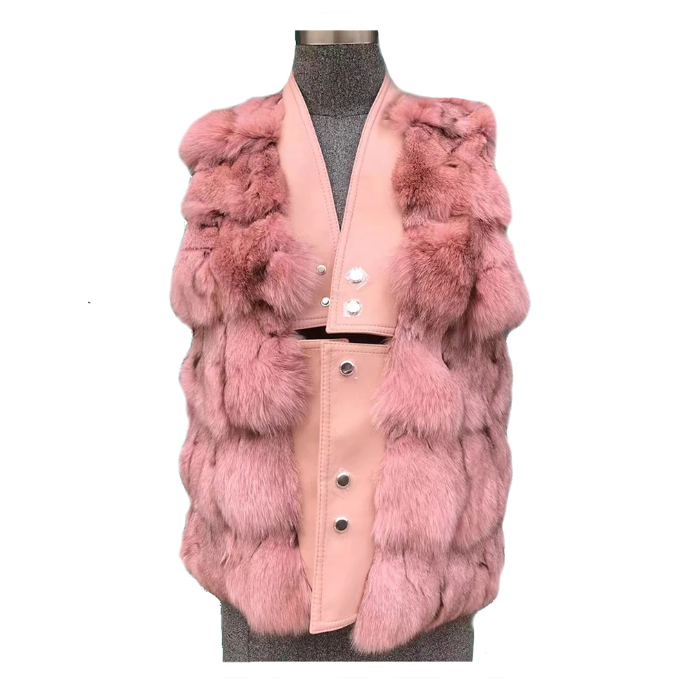 Fashion Real Fox Fur Vest High-end Women Sleeveless Fur Gilet Natural Genuine Sheepskin Fur Jacket Women Coat