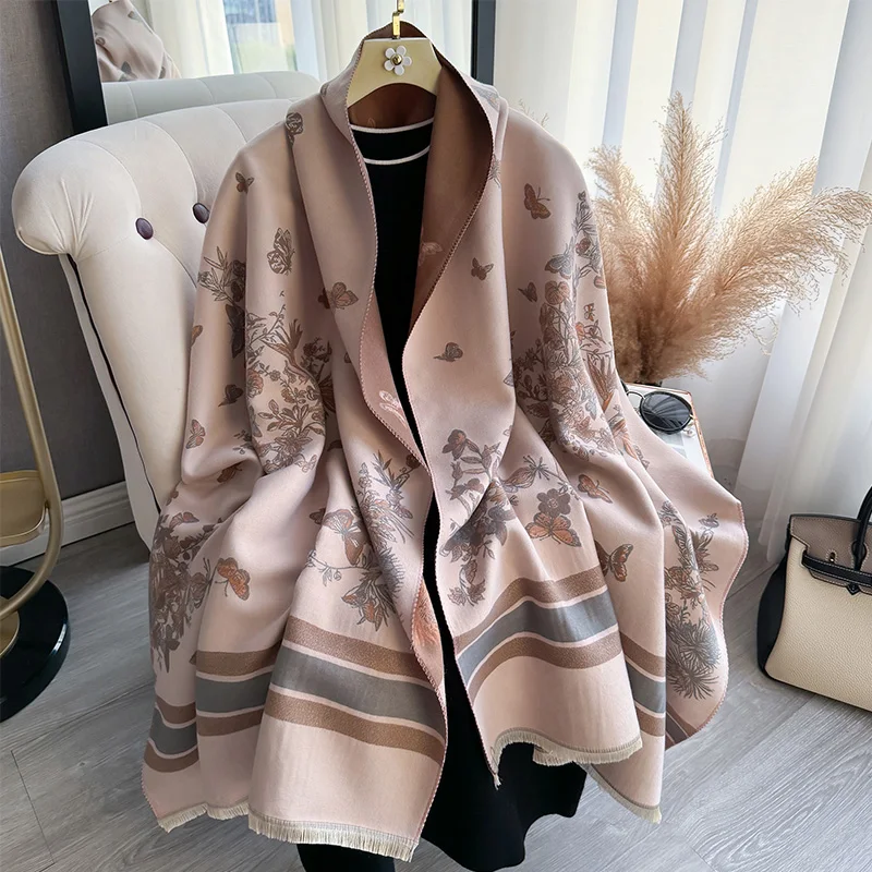 Элегантный Шарф Из Пашмины 2024 Модная Утолщенная Двусторонняя Жаккардовая