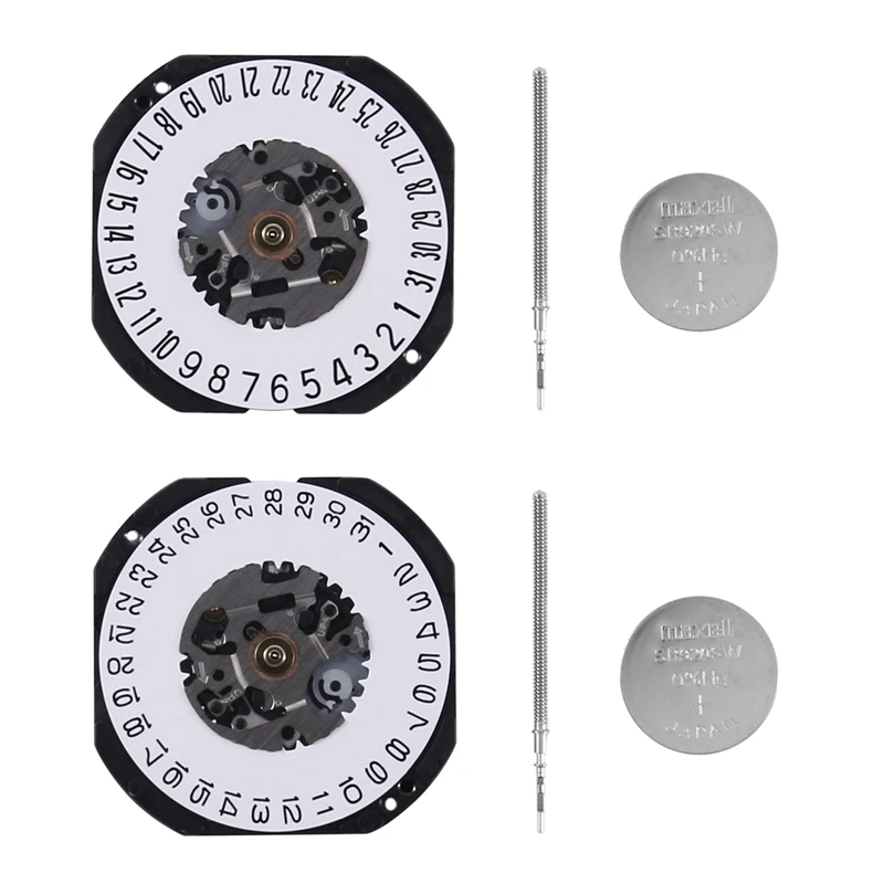 

2 Pcs Japan Quartz Watch Movement VX32 VX32E Date At 6 & At 3 With Adjust Stem And Battery Watch Repair Parts