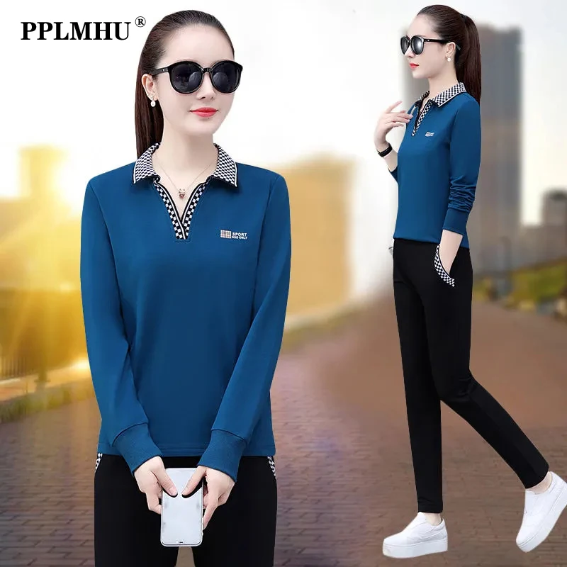 

Plus Size Jogging Tracksuit Women 2 Piece Set Casual Loose Long Sleeve Plaid Sweatshirt Pantsuit Matching Sets Fashion Sweatsuit