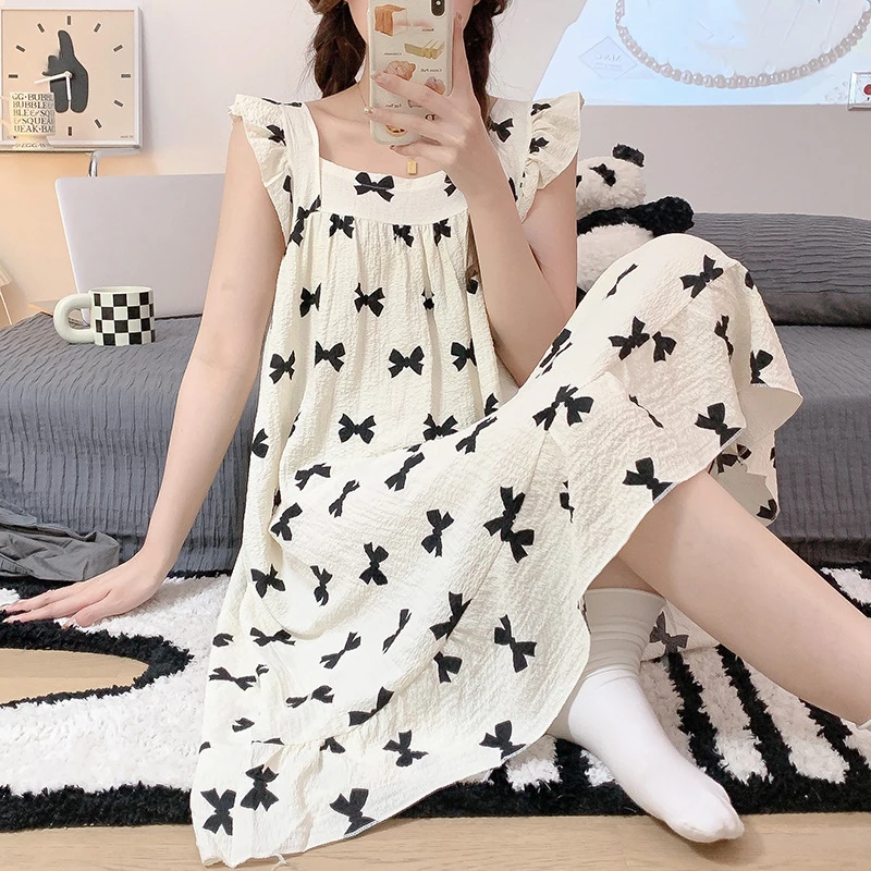 

Women Home Clothes Nightdress Summer Dress Soft Lounge Wear Sweet Ins Wind Bubble Cotton Thin Cushion Slip Nightdress Pyjamas Pj