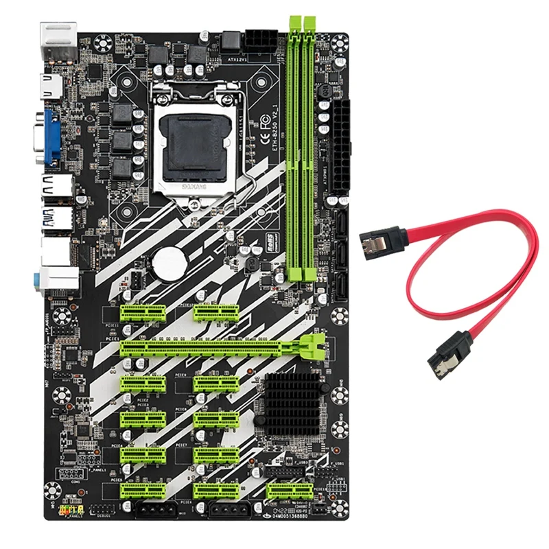 

HOT-B250 BTC Mining Motherboard with SATA Cable 12 PCI-E Slots LGA1151 DDR4 RAM SATA3.0 Support VGA+HD for Bitcoin Miner