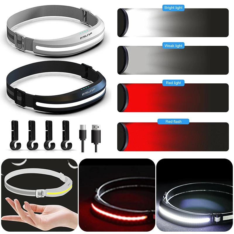 

COB LED Flashlight with Anti-Slip Buckle Powerful Headlamp Power Display Rechargeable Head Headlamp Portable for Running Cycling