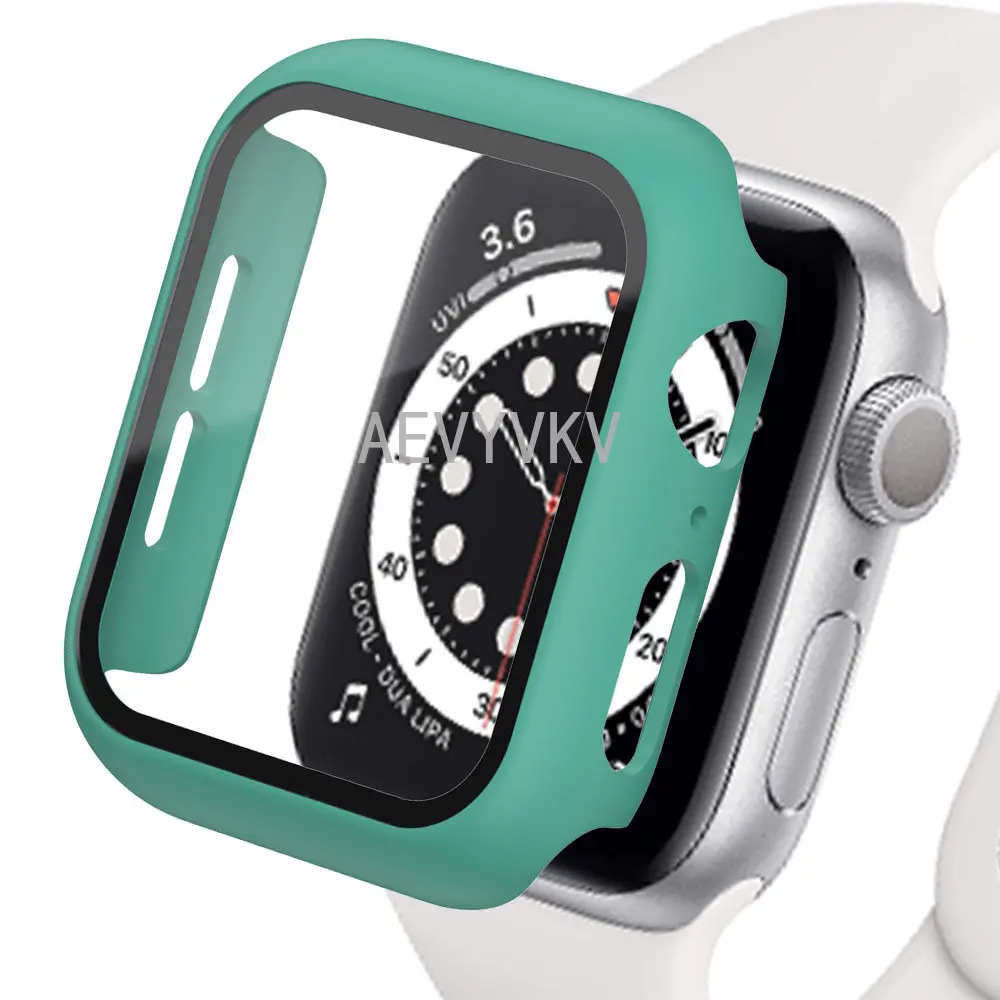 100Pcs PC+Glass Case for Apple Watch Clear Screen Protector for iWatch 8 7 6 5 4 38 40MM 41MM 42 44 45MM Watch Cover Case