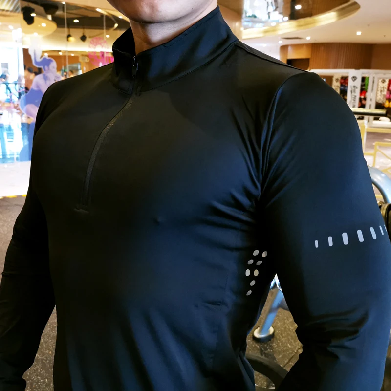 Men's Fitness Sports T-shirt Running Long Sleeve Tops Zip Up Man Compression Bodybuilding Gym Sweatshirts Quick Dry Cycling Tees