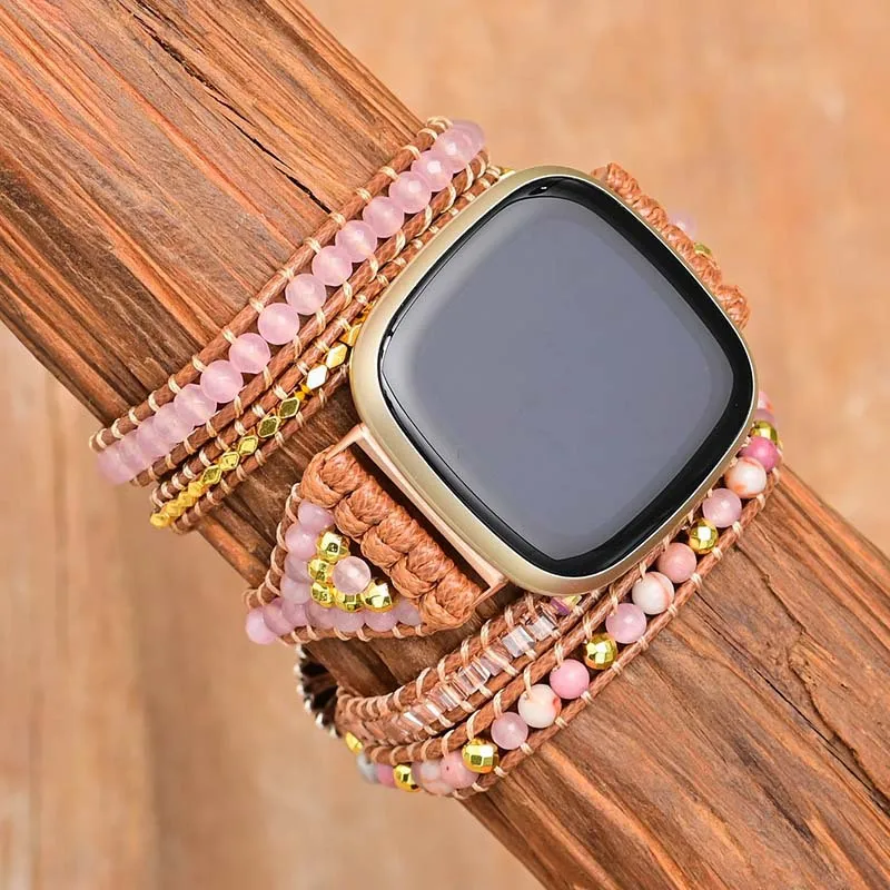 Bohemian Bracelet Strap For Fitbit Versa 3 2 1 Band Rope Bead Natural Stone Woven Watch band For Fitbit Versa Lite Sense Strap