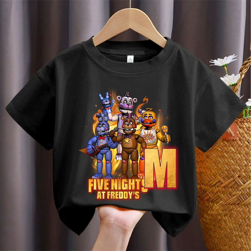 Фото Детская футболка Five Nights At Freddys FNAF, футболка с мультяшным принтом и буквами для мальчиков, повседневные спортивные топы с короткими рукавами, детская одежда №3